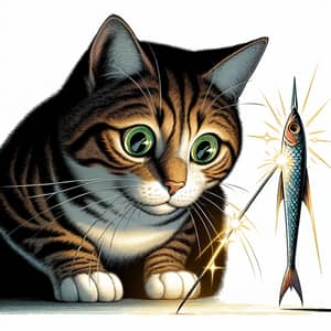 Curious Tabby Cat Examining Fish Spear