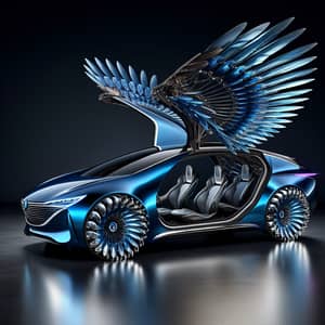 Sleek Blue Car Inspired by Nature's Flyers | Innovative Transportation Design