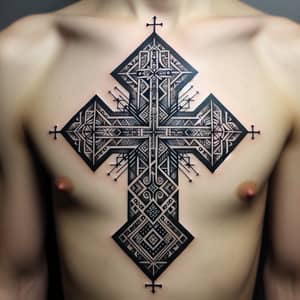 Intricate Slavic Cross Tattoo Design with Geometric Elements