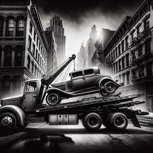 Vintage Tow Truck & Classic Car - City Noir Photography
