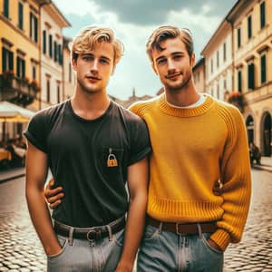 Charming Blond Man and Cool Man in Crema, Italy