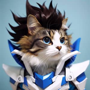 Anime-Inspired Cat | Spiky Hair, Blue & White Armor