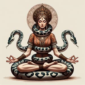 Russian Woman in Lotus Position with Snake - Peaceful Yoga Image