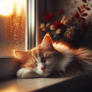 Cat Resting on Warm Windowsill - Cozy and Peaceful Scene