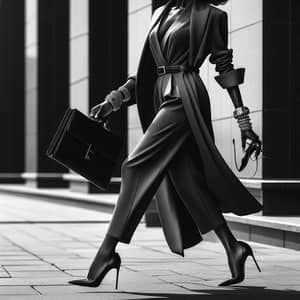 Elegant Black Business Woman in Monochrome Stride