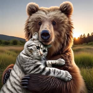 Heartwarming Embrace: Cat and Bear Bonding Moment