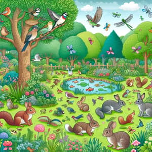 Lush Animal Garden: Birds, Rabbits, Fishes & Squirrels