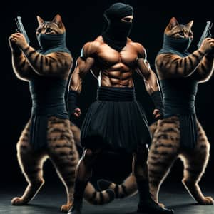 Muscular Middle-Eastern Man in Defensive Pose with Ninja Cats