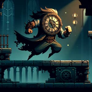 2D Mystical Medieval Platformer Game with Clock Head Character