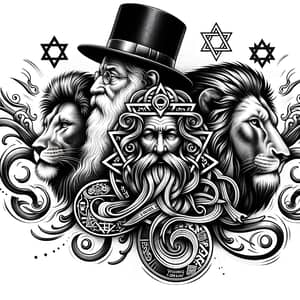 Israel Kabbalah Tattoo Design with Rabbi & Lion of Judah