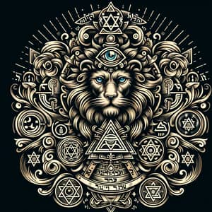 Ancient Tattoo Design with Israeli, Kabbalah, Rabbi, Lion Symbolism