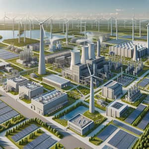 Renewable Energy Industrial Landscape with Aerogenerators and Photovoltaic Panels