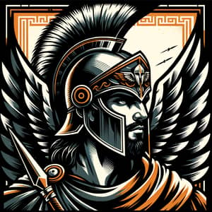 God Hermes Warrior in Black and Orange - Spartan Helmet