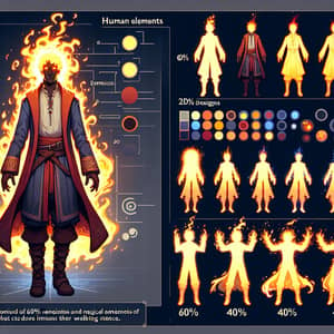 Medieval Style 2D Video Game Character Design - Fiery Head & Magical Energy
