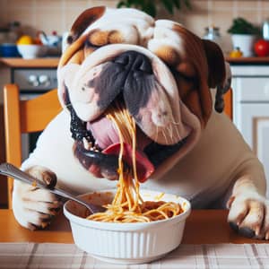 Bulldog Eating Spaghetti - Funny Pet Video