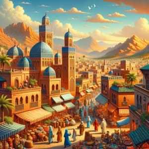 Enchanting Moroccan Cityscape in Cartoonish Style