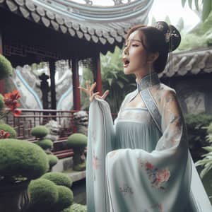 Passionate Hanfu Singer in Ancient Oriental Garden
