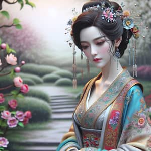 Elegant East Asian Woman in Traditionally-Inspired Gown