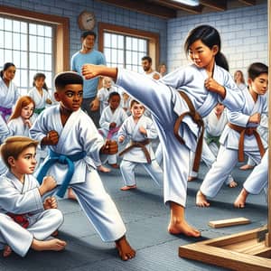 Diverse Children's Karate Class Training | Action-Packed Illustration