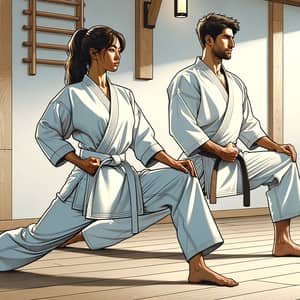 Diverse Male and Female Karateka Practicing Middle Split Exercise