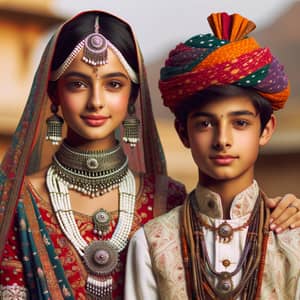 Rajasthani Poshak Girl and Traditional Boy - Cultural Elegance