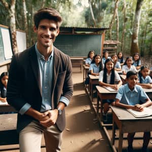 Radiant Male Teacher Inspiring Diverse Rural Classroom
