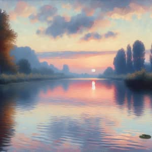 Tranquil Sunset Lake Painting | Impressionism Art