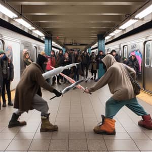Surreal Fish Sword Duel in Subway Station: Urban Peculiarities
