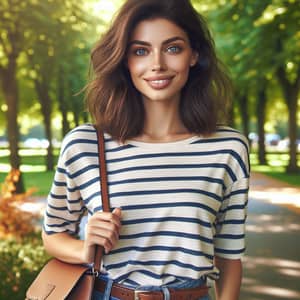 Meet Maria | Casual Style in Autumn Park with Leather Handbag