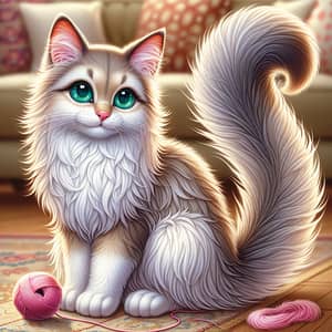 Graceful Feline Creature with Emerald Eyes and Fluffy Tail