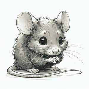 Cute Tiny Grey Mouse Nibbling Cheese