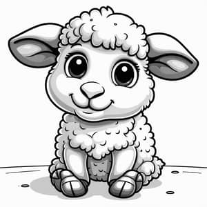 Cute Wide-Eyed Sheep Coloring Book Illustration
