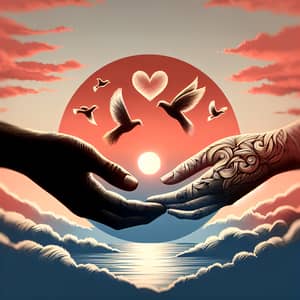 Symbolic Scene of Love: Sunset, Intertwined Hands