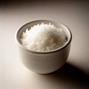 Fluffy Steaming White Rice in Ceramic Cup