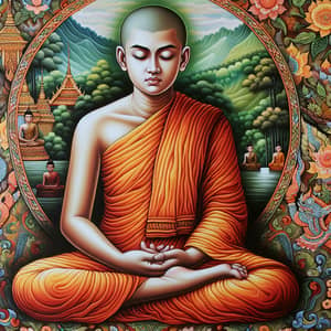 Traditional Thai Art: Serene Buddhist Monk Meditating
