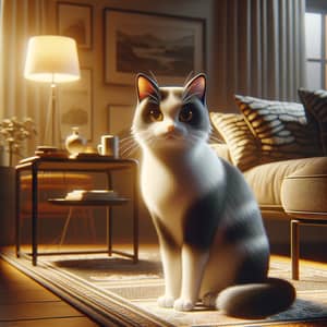 Detailed Domestic Short-Haired Cat in Cozy Living Room