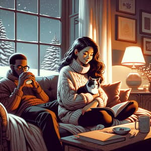 Cozy Room Illustration of Contentment with Diverse Characters