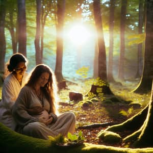 Empowering Birth in Serene Forest Clearing