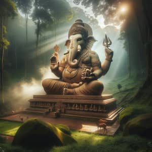 Majestic Ganesha Statue in Serene Forest | Hindu Deity Sculpture