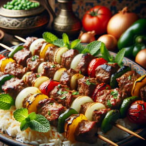 Delicious Kebabs on Basmati Rice Bed - Grilled Middle Eastern Delight