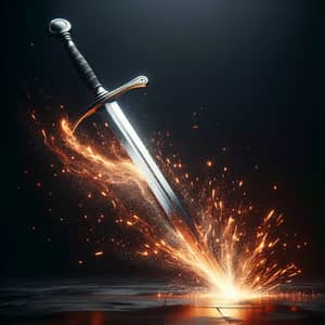 Broad-Bladed Sword Sparks Scraping Black Floor