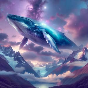 Colossal Blue Whale Amidst Mountainous Terrain - Enchanting Scene