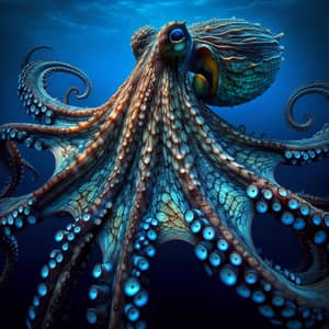 Colossal Octopus: Giant Marine Creature in Deep Blue Sea