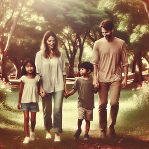 Loving Family Walking in Beautiful Park - Vintage Film Style