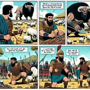 David vs Goliath: Legendary Biblical Battle Comic Strip