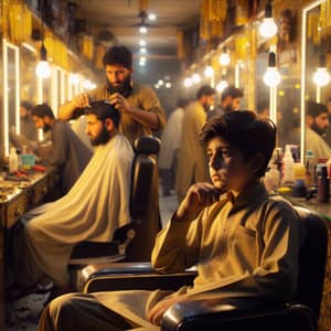 Pashtoon Boy Trading Thoughts in Cozy Barber Shop