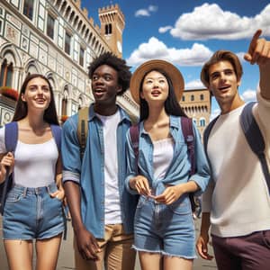 Multiethnic Students Touring Italy: Exploring Historical Architecture