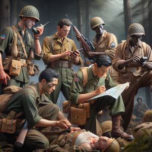 World War II Soldiers of Diverse Backgrounds in Urgent Battlefield Strategy