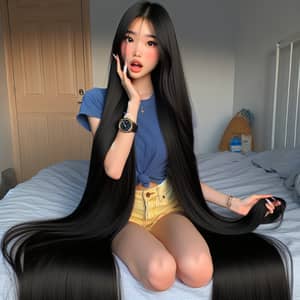 Asian Teenager with Long Rapunzel-like Hair | Enchanting Scene