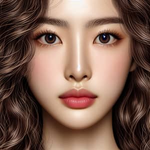 Beautiful Chinese Woman with Big Eyes and Curly Brown Hair